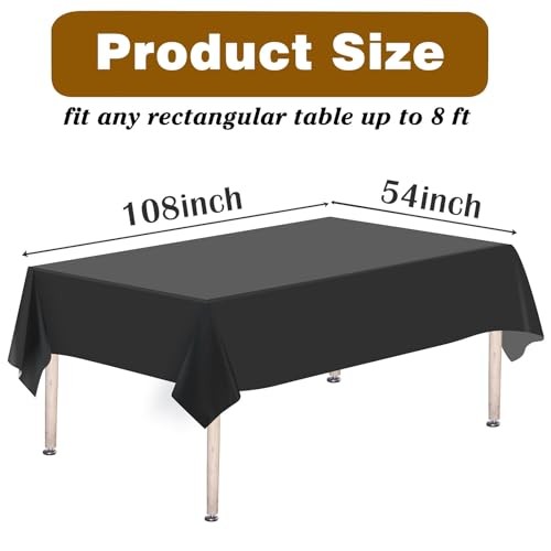 2PCS Plastic Tablecloths 54 x 108 Inch, Disposable Rectangle (2 Pack) Black