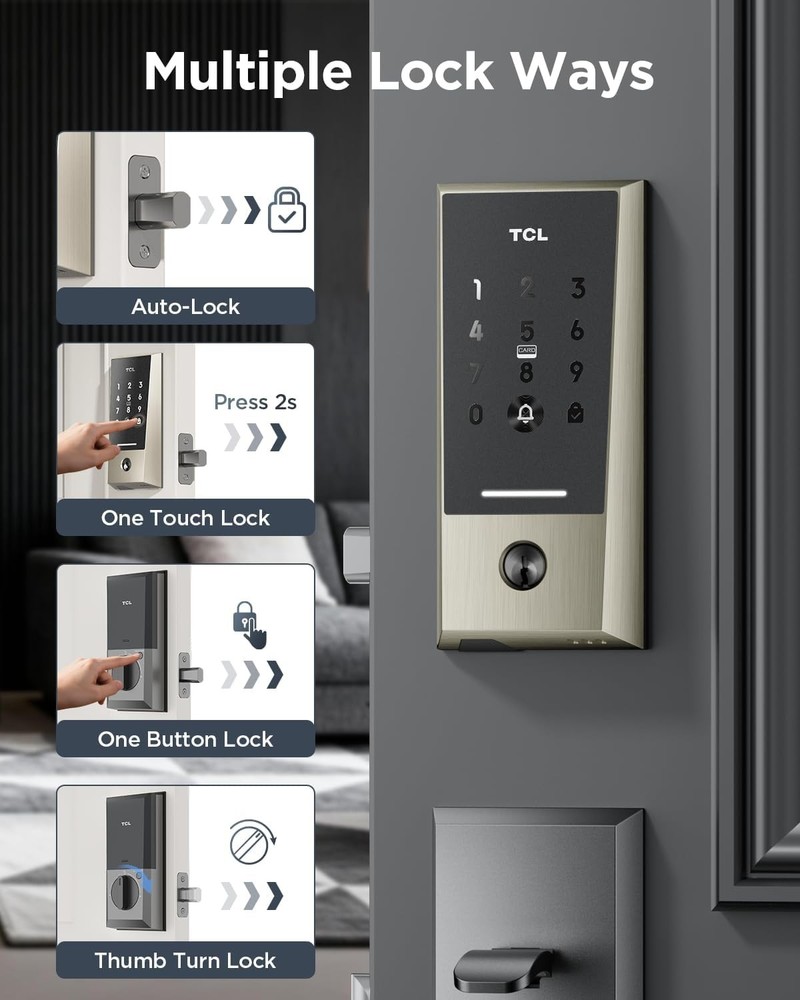 (Built-In WiFi) TCL D2 Smart Lock Keyless Entry Deadbolt, App Control, Passcodes