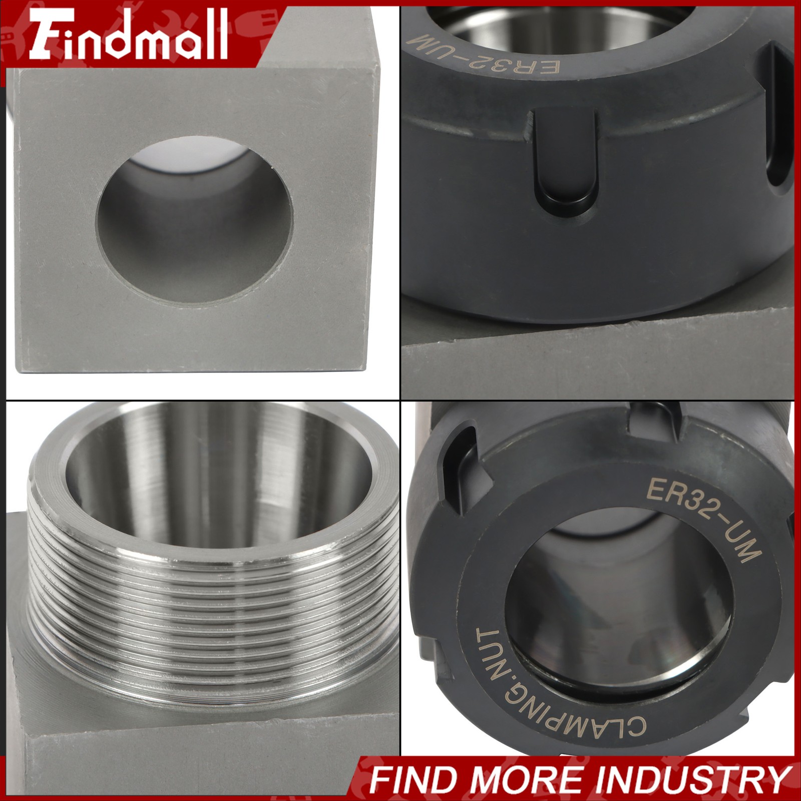 Findmall ER32 Collet Block Spring Hex & Square Chuck Holder For CNC Machine