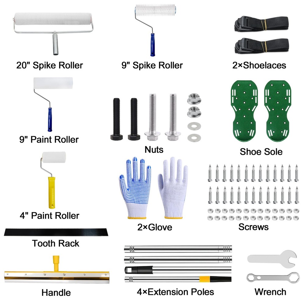 Self Leveling Cement Tool kit, Spiked Roller with Extension Pole for Self Lev...