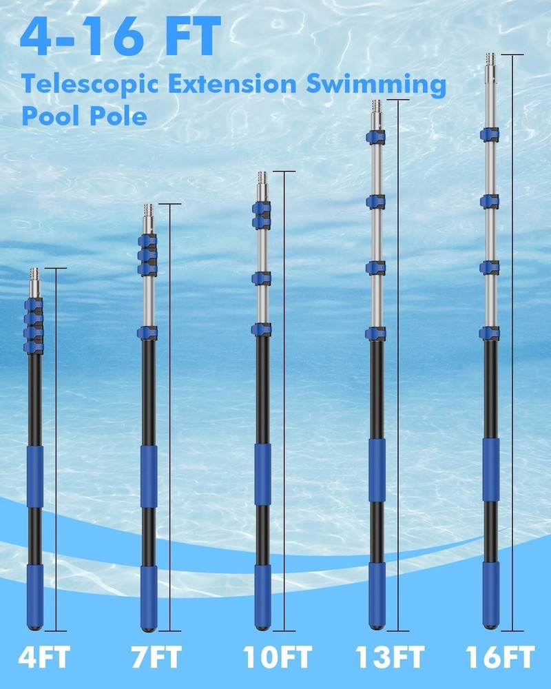Adjustable 16FT Aluminum Pool Pole - Versatile Tool for Cleaning Accessories