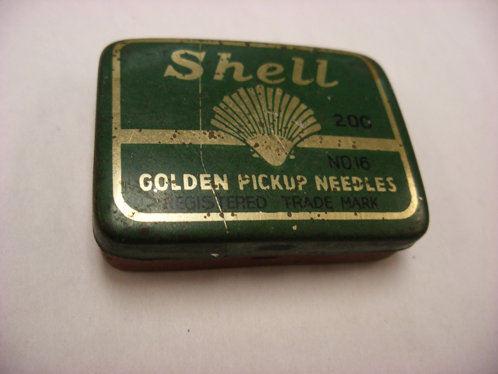 Phonograph Victrola Gramophone - Needle Tin - Shell Golden Pickup