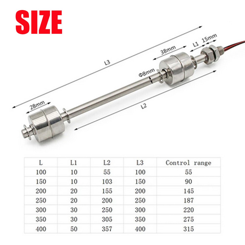 2PC Tank Pool Liquid Water Level Sensor Stainless Steel Double ball Float switch