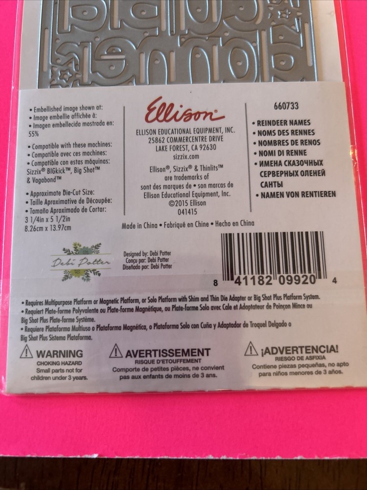 Sizzix Thinlits~Debbie Potter ~REINDEER NAMES ~ Christmas ~ Dasher Vixen 660733