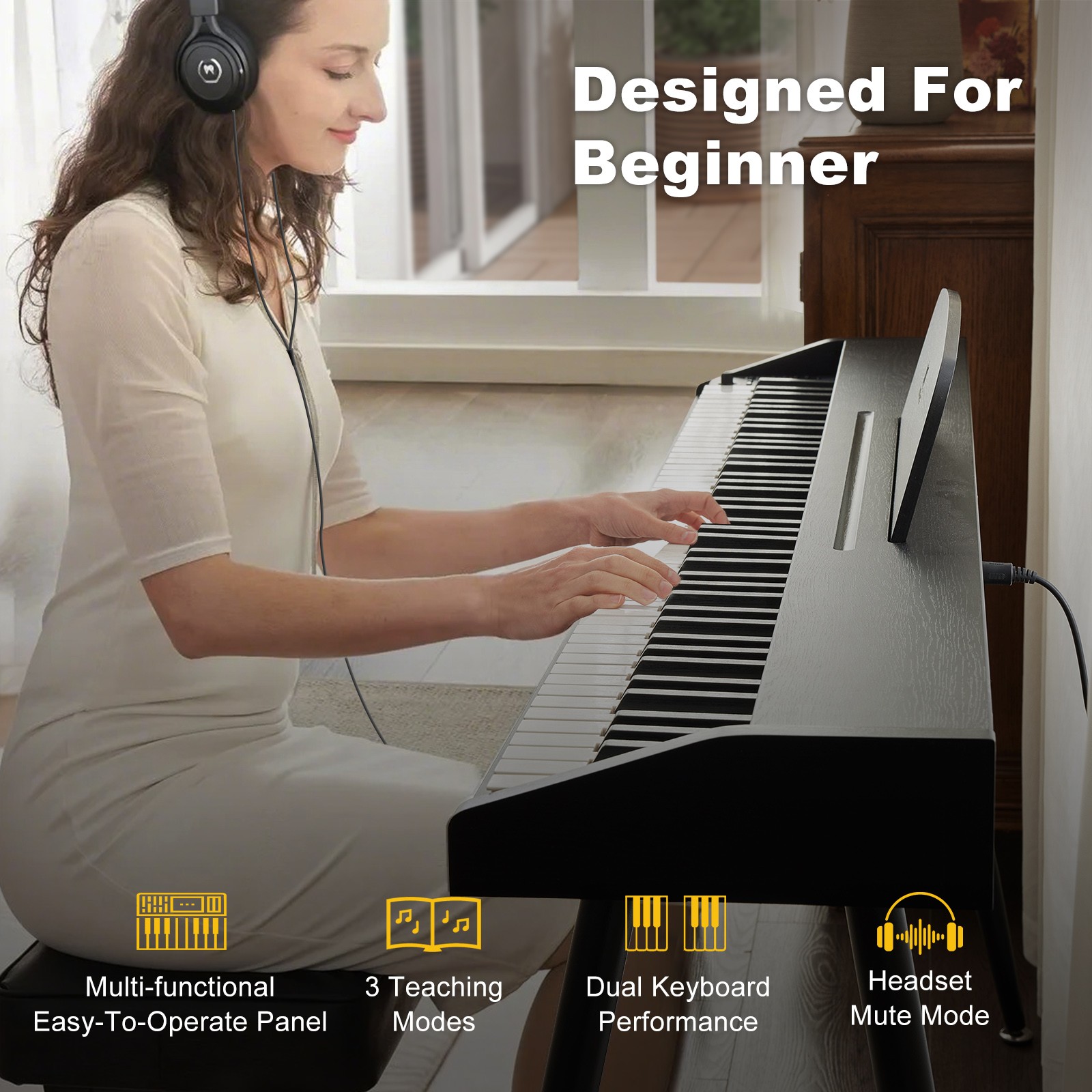 Black 88-Key Semi-Weighted Digital Piano with 3 Pedal USB/MIDI