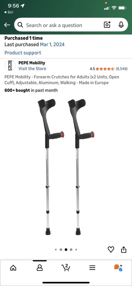 Forearm Crutches for Adults, 2-Pack, Folding, Lightweight, Adjustable