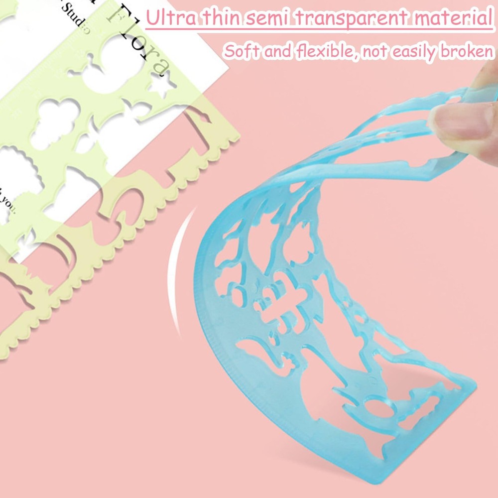4 Multifunctional rulers with Various Cute Patterns, Creative Student Station...