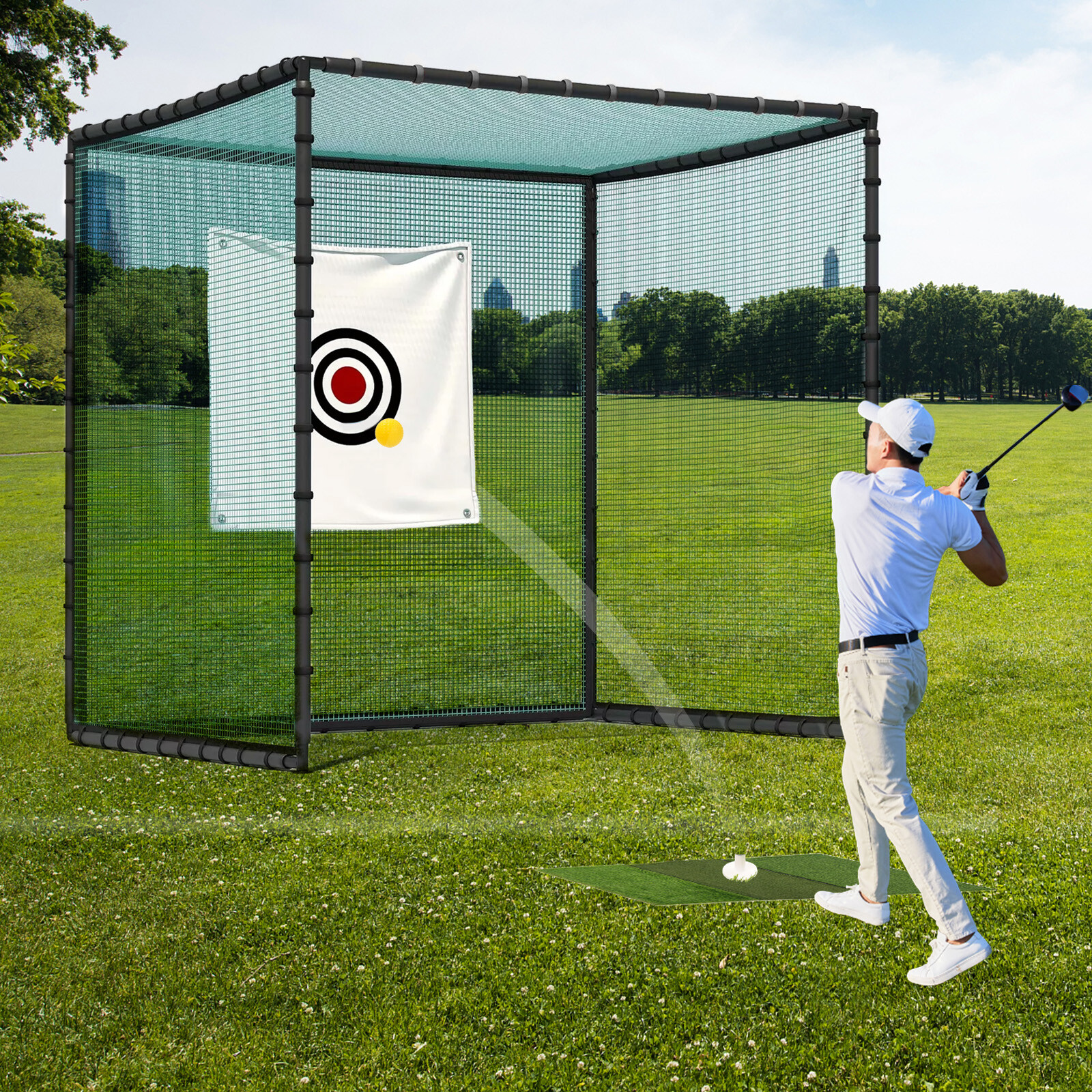 10X10FT Golf Driving Cage Net For Swing Practice Hitting Kit W/Training Aids