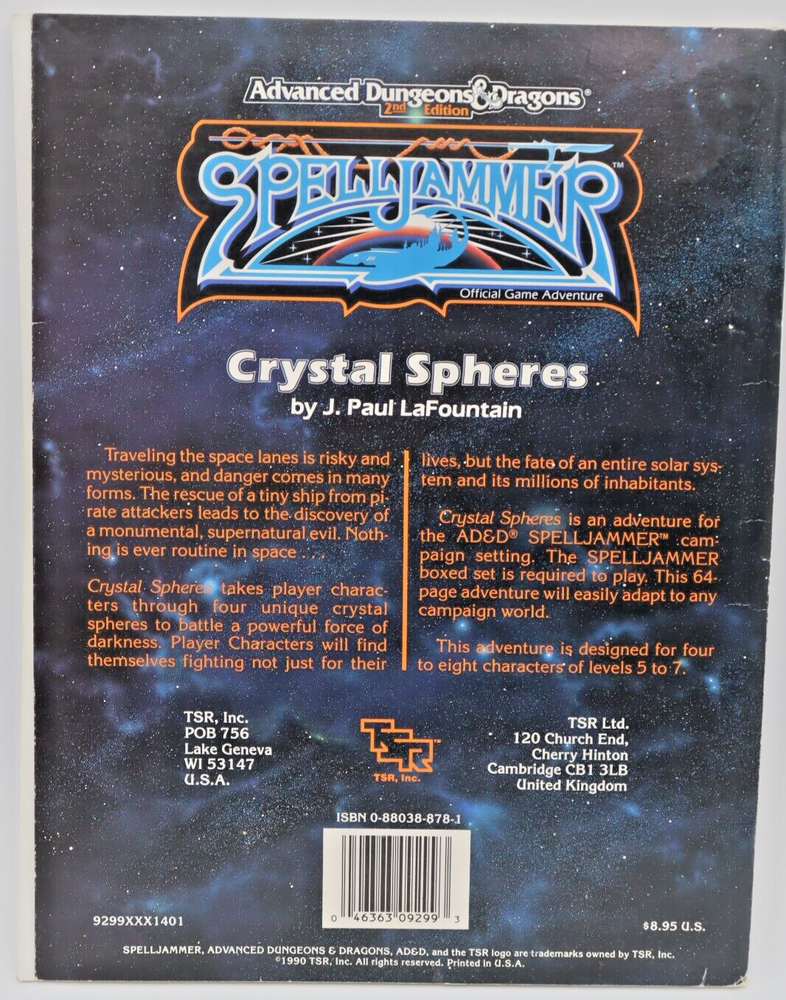 Spelljammer SJA3 Crystal Spheres Advanced Dungeons & Dragons 2nd Edition Module