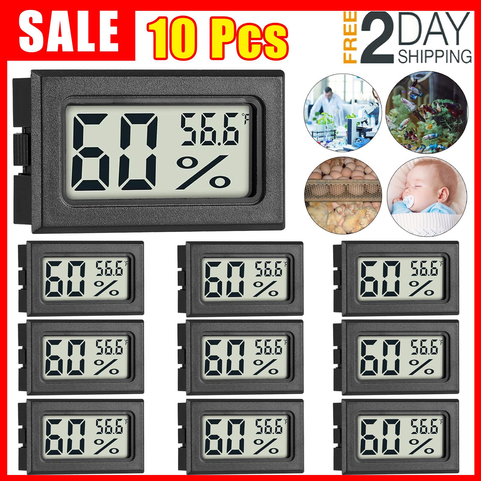 10 Packs Mini Digital Indoor Thermometer Hygrometer Temperature Humidity Meter