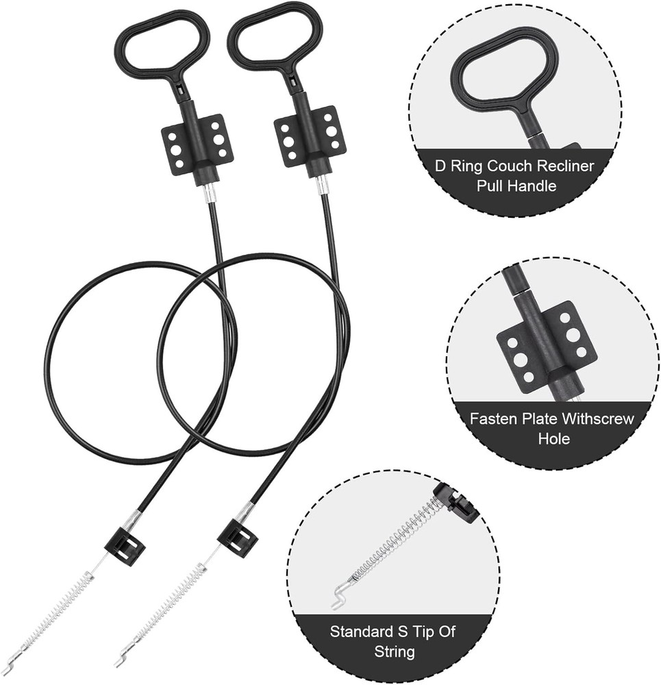 2PCS Sofa Recliner Cables- Release Cables Replacement D Ring Pull Handle
