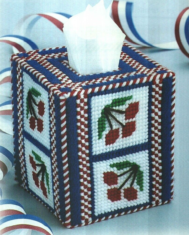 CHECKS & CHERRIES TISSUE COVER HOME DECOR PLASTIC CANVAS PATTERN INSTRUCTIONS
