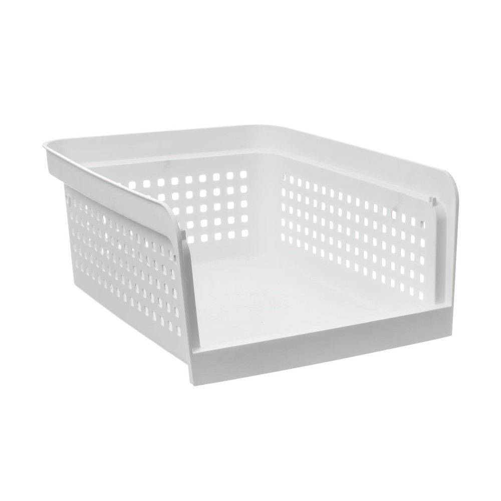 Open-Front White Plastic Stackable Closet Storage Organizer Bin W/ Breathable