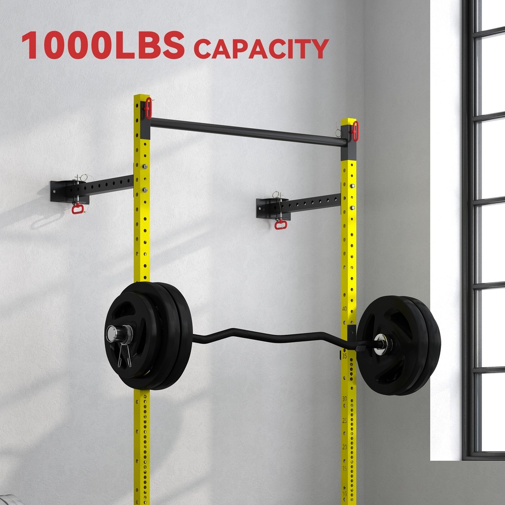 Folding Squat Rack with Pull Up Bar Wall Mounted and Adjustable Power Rack