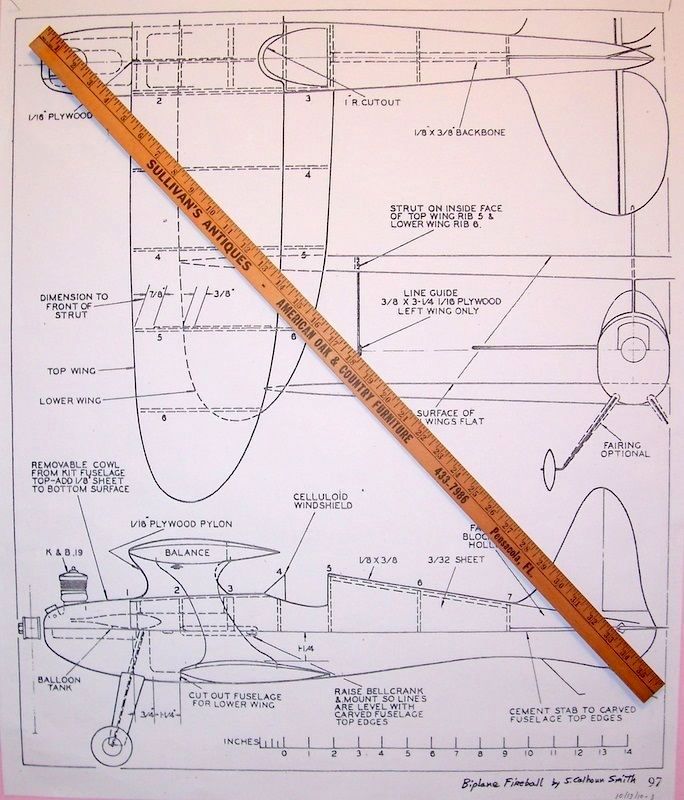 FIREBALL & FIREBALL BIPE PLANS + CONSTRUCTION ARTICLES for 2 UC Model Airplanes