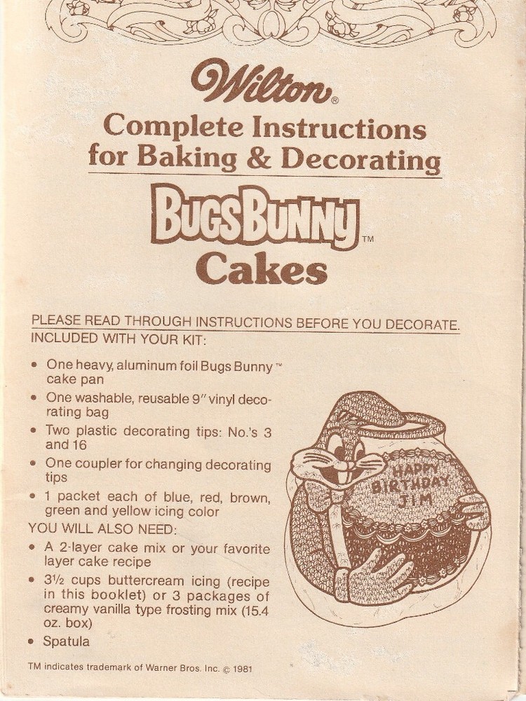 Wilton Complete Instructions for Baking & Decorating Bugs Bunny Cake