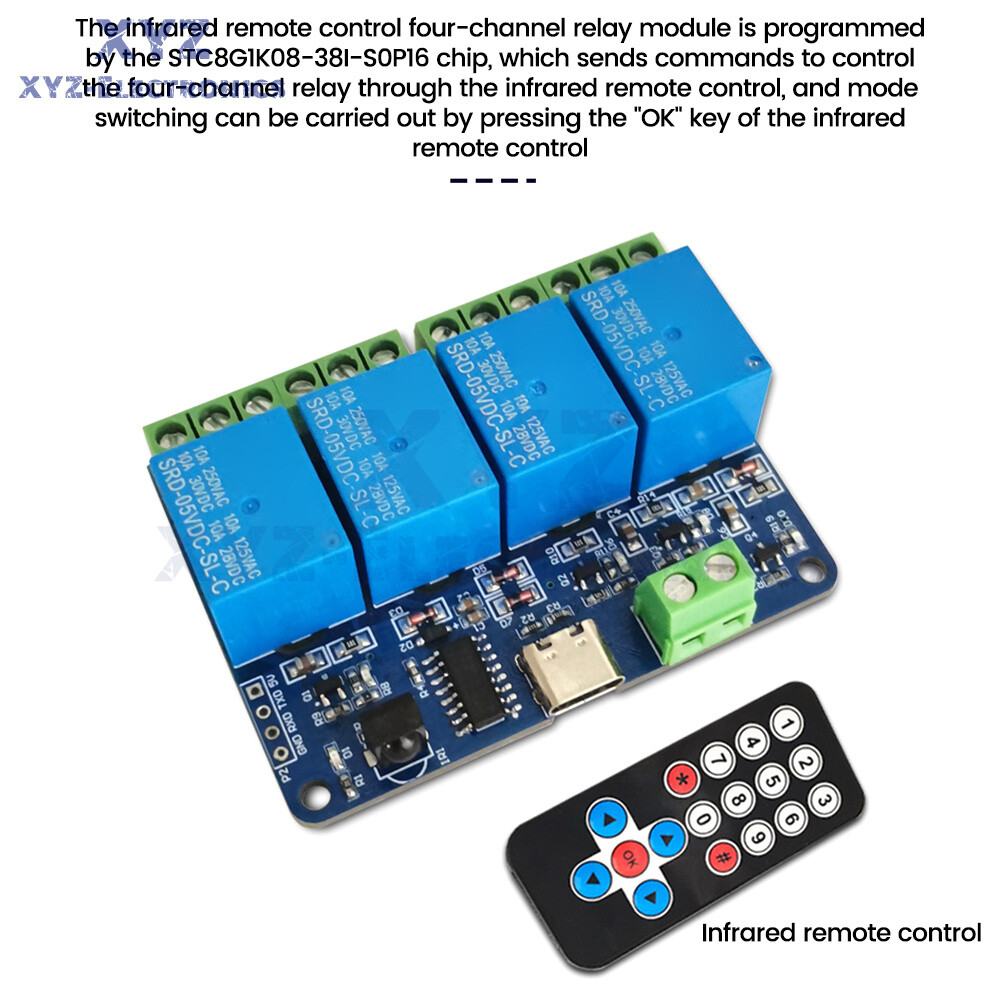 DC5V 4way Infrared Wireless Remote Control WiFi Relay Module Self-locking Type-C
