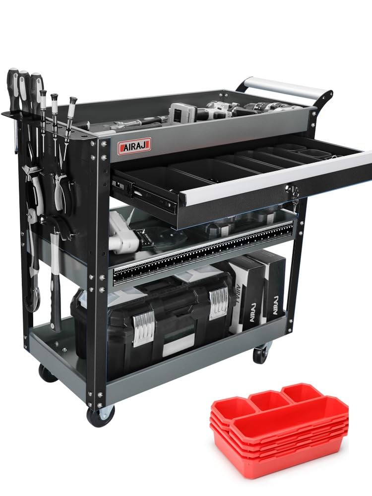 Tool Cart,27.5" 3 Tier Tool Cart on Wheels,Utility Industrial Service Cart