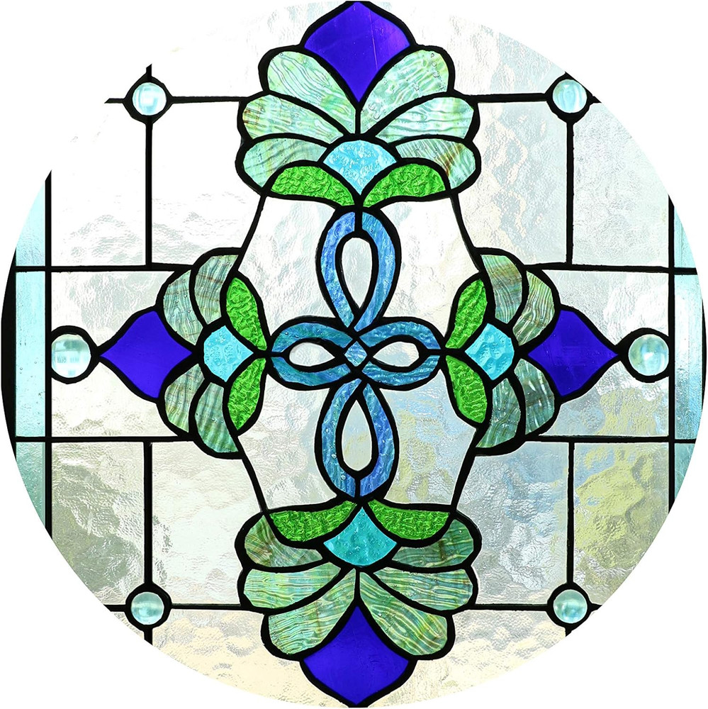 26" Victorian Stained Glass Window Panel - Large Vertical Design
