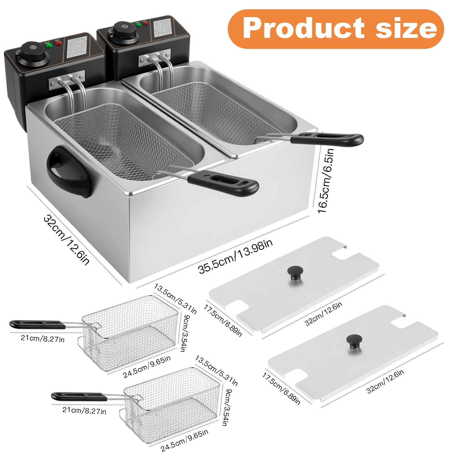 8L Electric Deep Fryer Dual Tank Commercial Restaurant Countertop 5000W With Lid