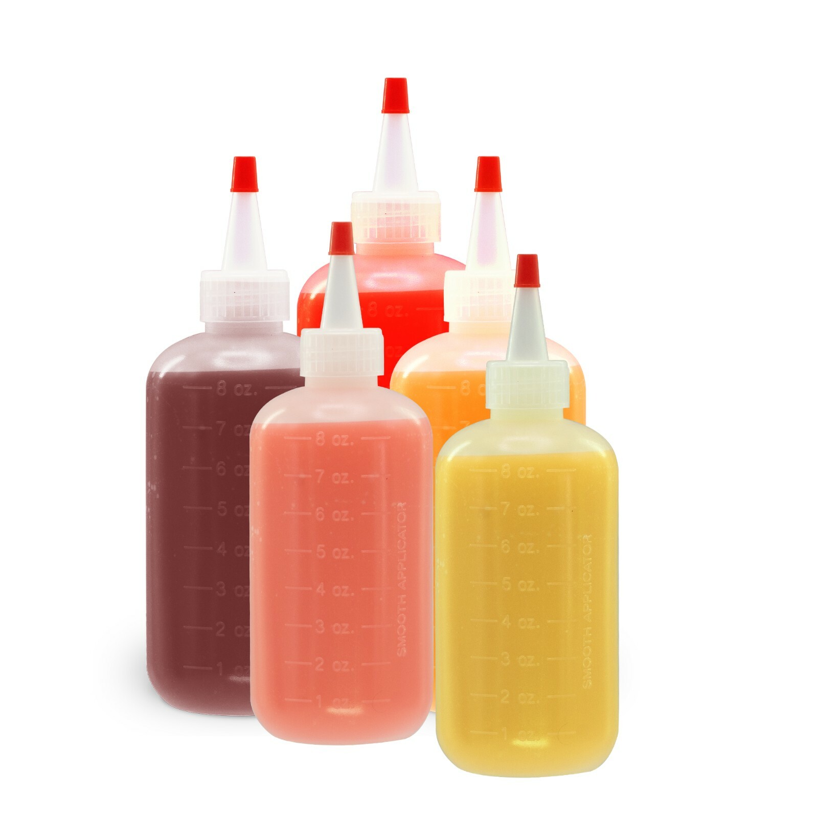 4 pack of 8oz (240mL) Plastic Boston Round Squeeze Bottles + Yorker Caps LDPE