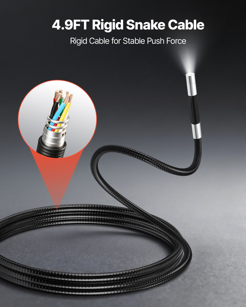 Articulating Borescope Camera with Light, Mechanical Equipment (4.9FT Cable)
