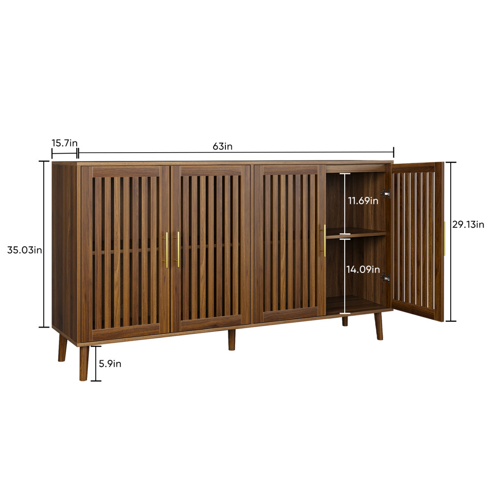 Walnut Grille Striped Sideboard 63" Buffet Storage Dining Cabinet
