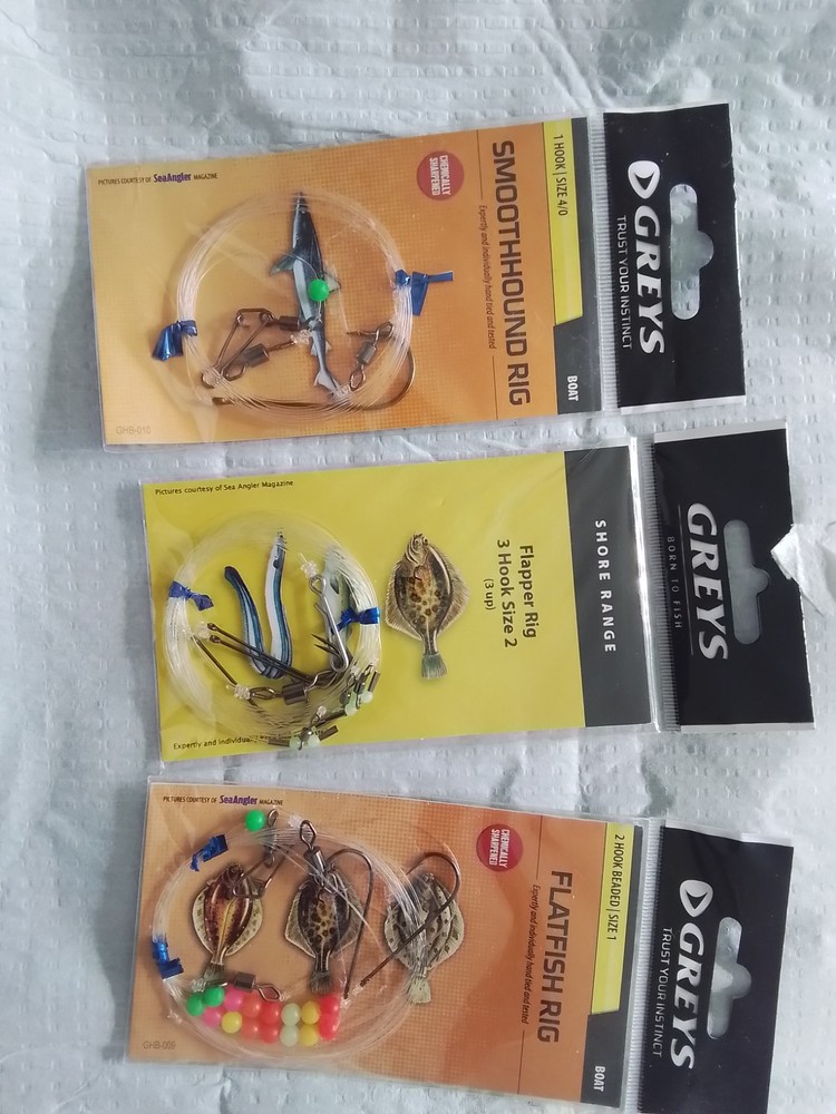 3 x Greys rigs smoothhound ,flatfish and 3 hook flapper