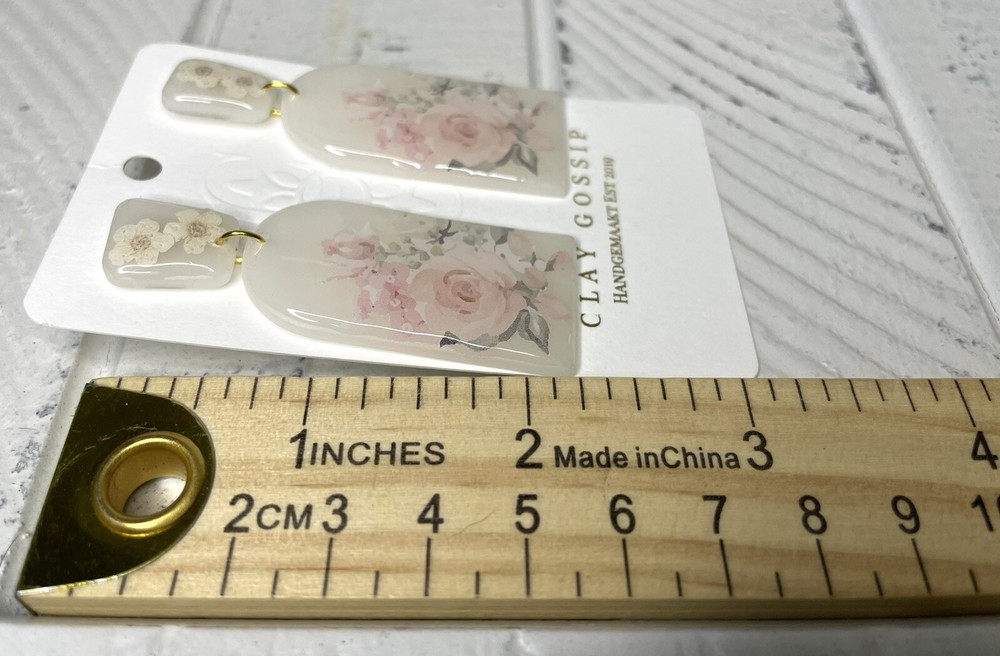 Clay Gossip Floral Dangle / Drop Earrings Post Backing Delicate Design 2.25”