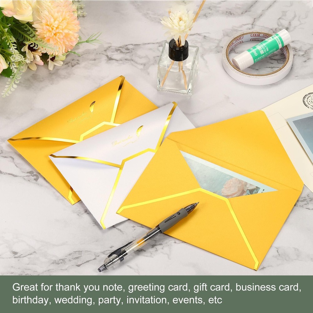 10 Pack Card Envelopes, V Flap Foil Border (White)