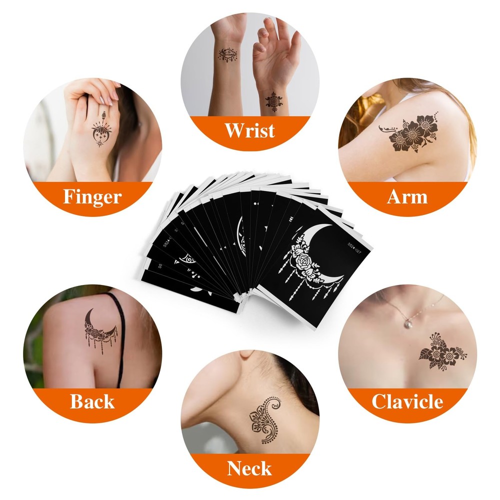 20 Sheets Temporary Tattoo Stencil Kit, Templates for Medium, Black