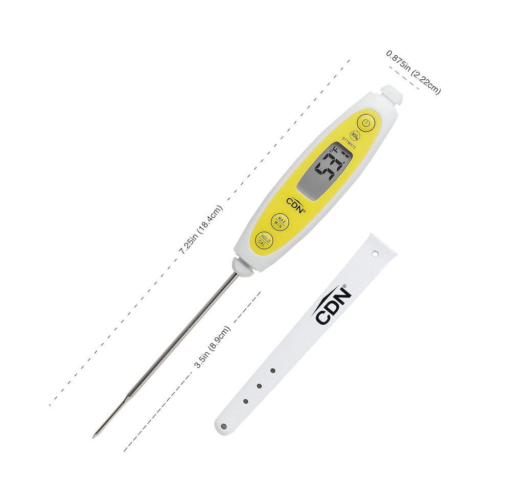 CDN Waterproof Thin Tip Thermometer,White 3.5" Stem