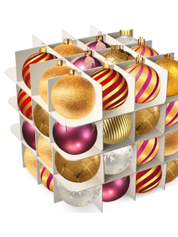 Christmas Ornament Storage Box 2-Sided Dual-Zipper 64 Ornaments (13.5x13") Gold