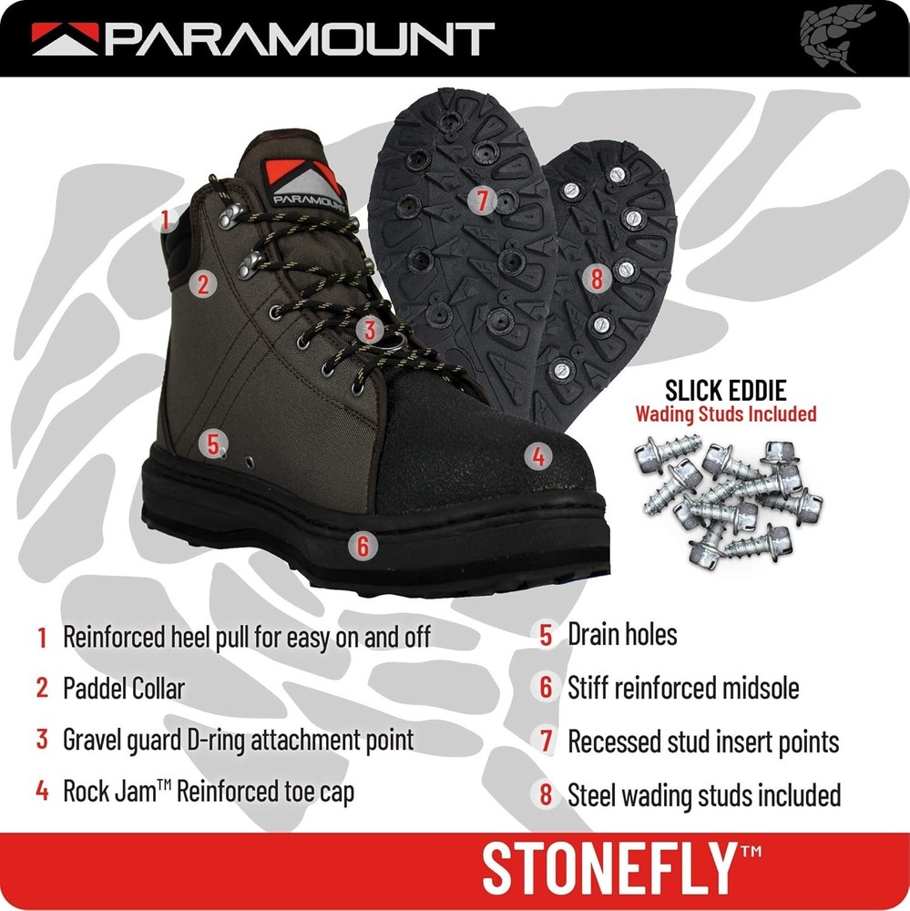 Paramount Stonefly Cleated Sole Wading Boot, Rubber Bottom Wading boot 9