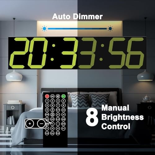Digital Wall Clock, Oversize Digital Clock with Auto Dimmer, Huge Yellow