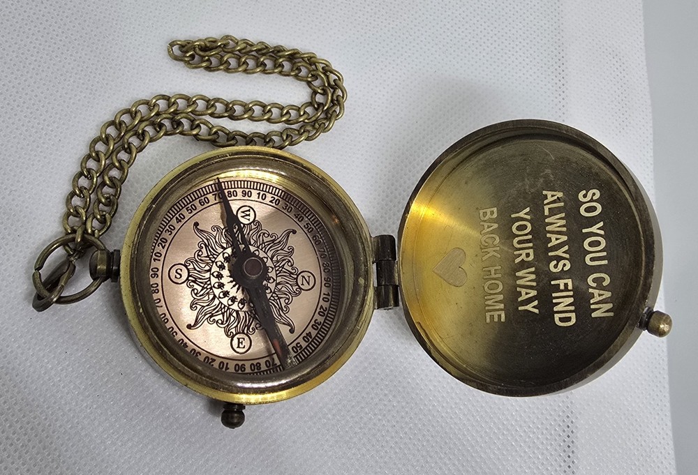 Antique Style Brass Compass Engraved