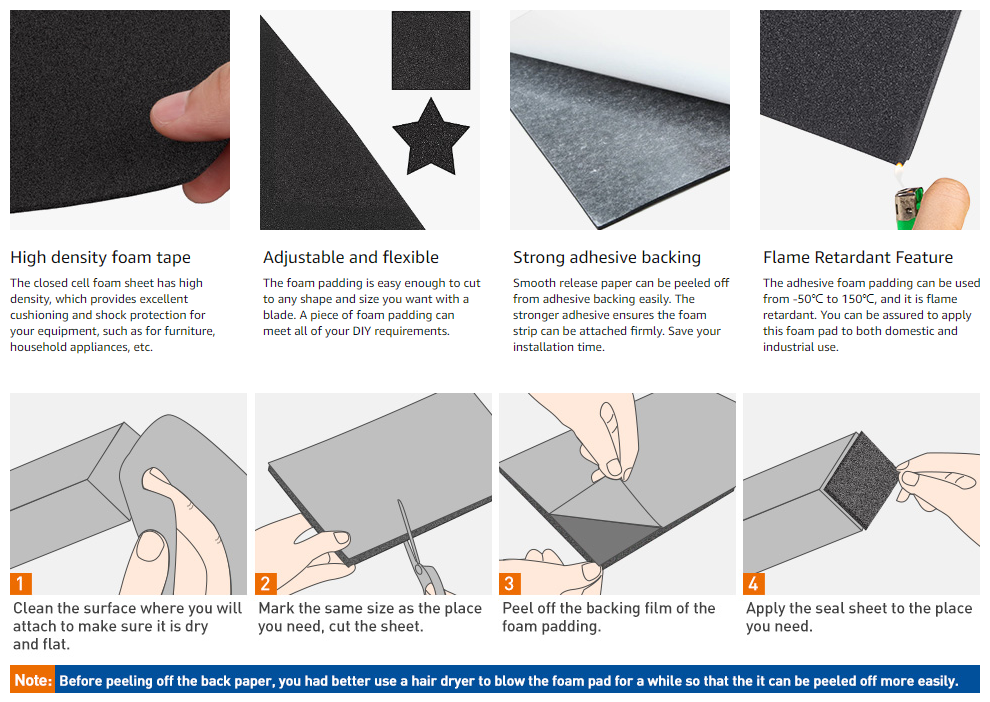 5sqft 20MM Thickness Adhesive Backed Foam Rubber Sheet Padding Insulation Pad
