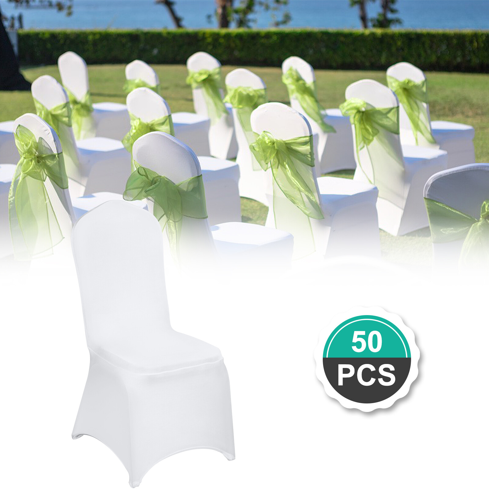 50PCS Stretch Spandex White Folding Chair Covers Long Lifespan General Formal