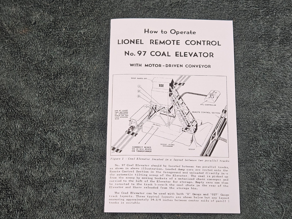 LIONEL 97 REMOTE CONTROL COAL ELEVATOR  INSTRUCTION ORIGINAL
