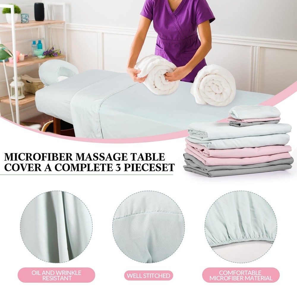Kinlop 3 Sets Microfiber Massage Table Sheet Set 3 Colors 3 Piece Set Include...