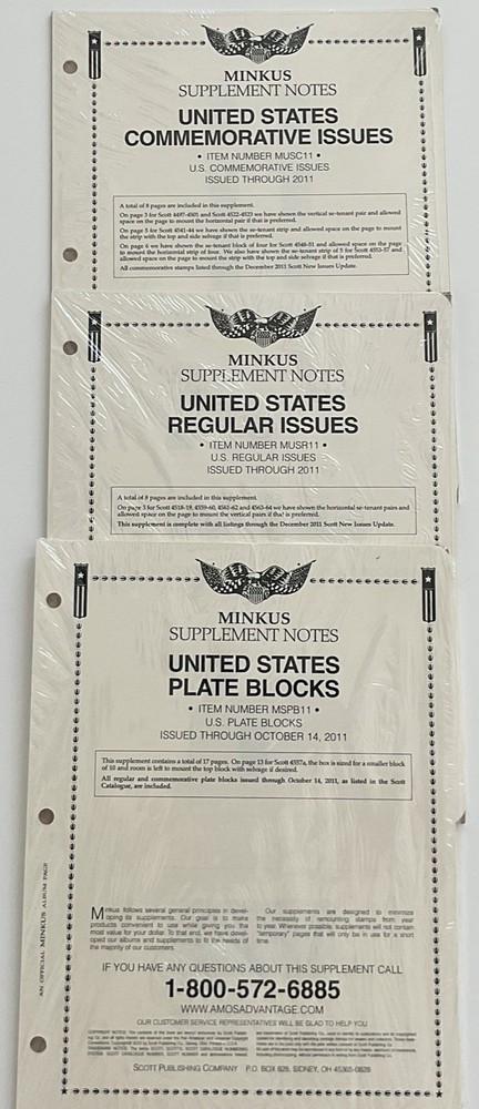 MINKUS 2011 - PAGES FOR U S REGULAR , COMMEMORATIVE, PLATE BLOCK ISSUES New