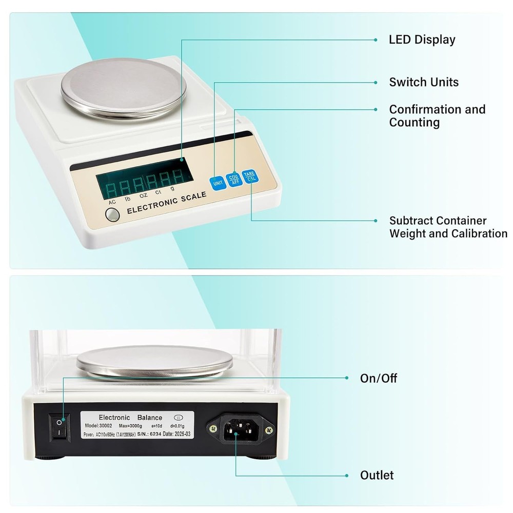Lab Scale 3000x0.01g Analytical Balance High Precision Electronic Digital Scale