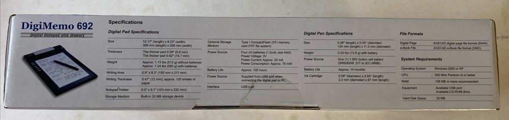 ACECAD DigiMemo 692 Digital Notepad Write On Paper e-Mail Factory Sealed