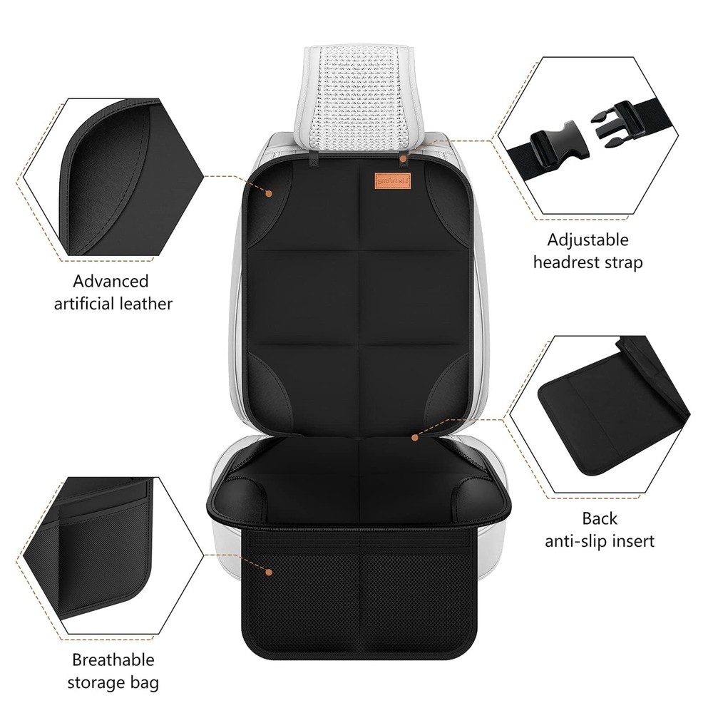 Car Seat Protector 2Pack Thickest Padding Non Slip Backing Mesh Pockets Smart