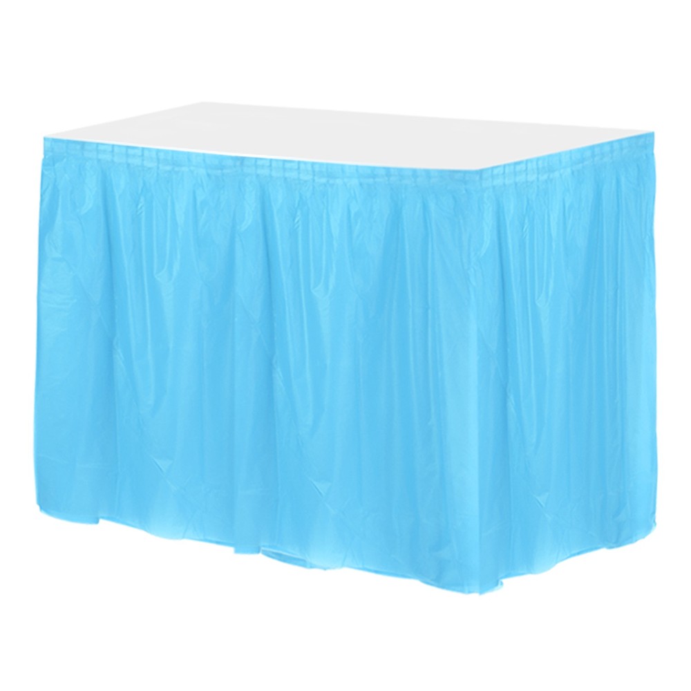 1 Pack Light Blue Plastic Table Skirts, 29 in x 14 Ft Table Skirts Rectangle