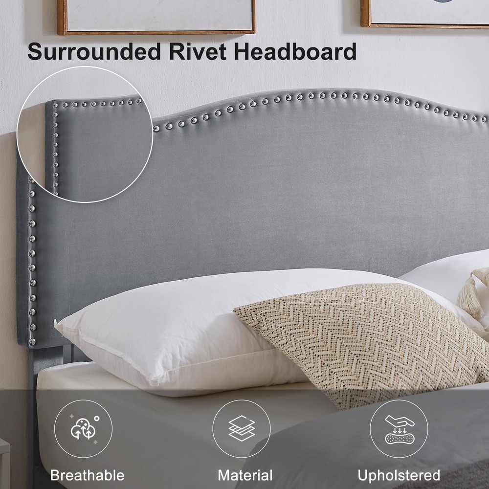 Full Bed Frame, Platform Bed Frame with Adjustable Height Upholstered Headboa...