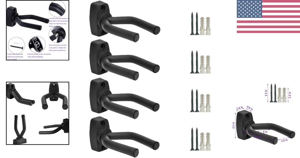 Guitar Hanger Wall Mount 4 Pack - Protect Your Instruments in Style