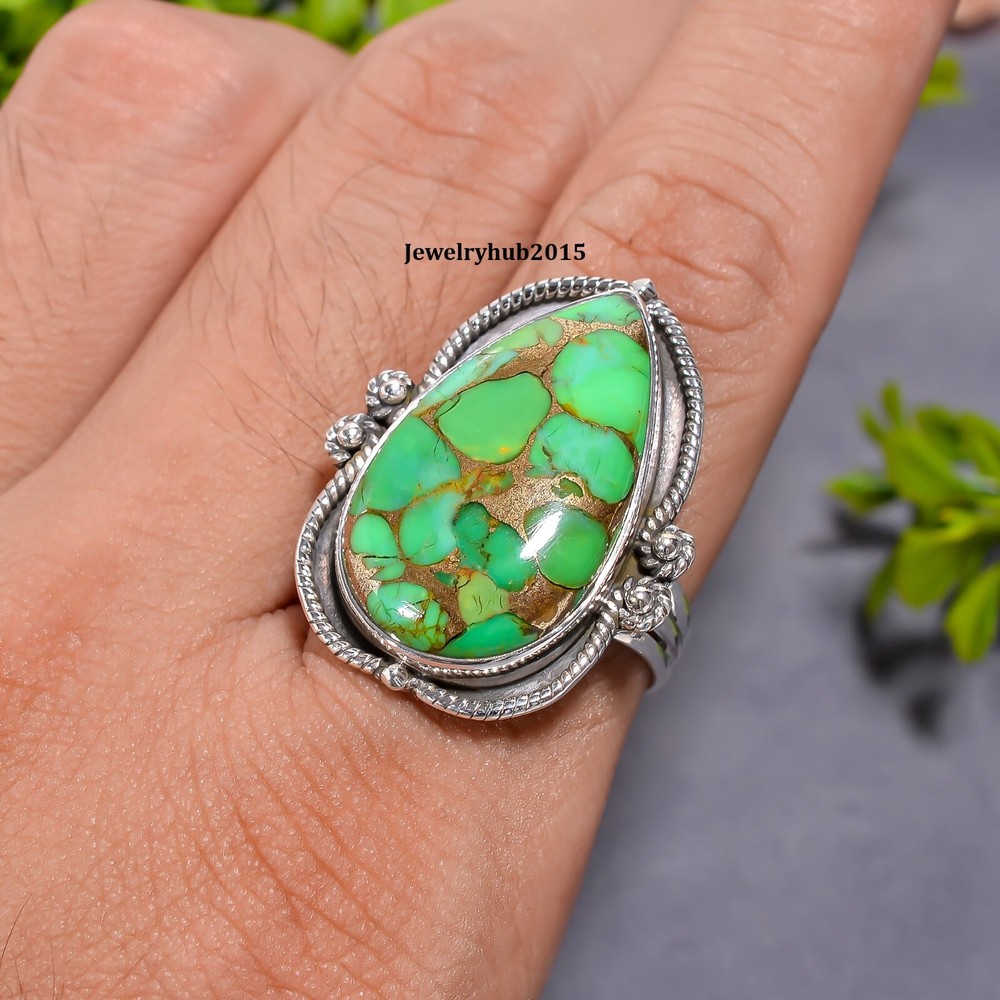 Green Copper Turquoise Ring Solid 925 Sterling Silver Wonderful Ring MK*KP-4