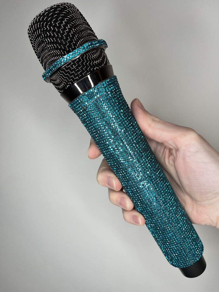 Teal Rhinestone Wireless Karaoke Microphone + Receiver System - Rechargeable