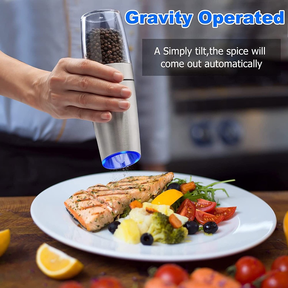 Gravity Electric Salt Pepper Mill Grinder Adjustable Coarseness Sensor LED Light